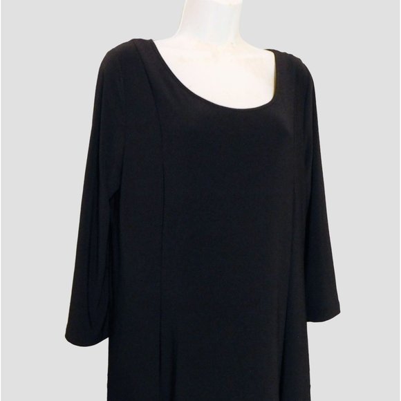 Investments Dress XL Black Slinky Stretch Travel Knit A Line Scoop Neck 3/4 Slv - Picture 2 of 9